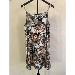 Vibe Sportswear Floral Spaghetti Strap Mini Dress Plus Size 2X Brown Pink Cream